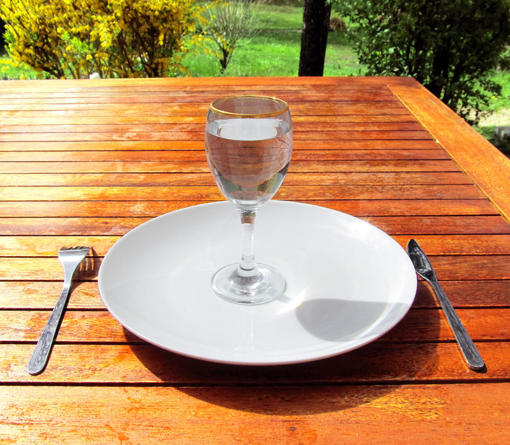 Fasting a glass of water on an empty-plate